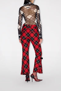 Pantalon à motif tartan imprimé - Red & Black & White