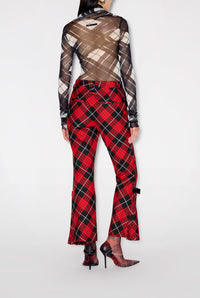 Pantalon à motif tartan imprimé - Red & Black & White