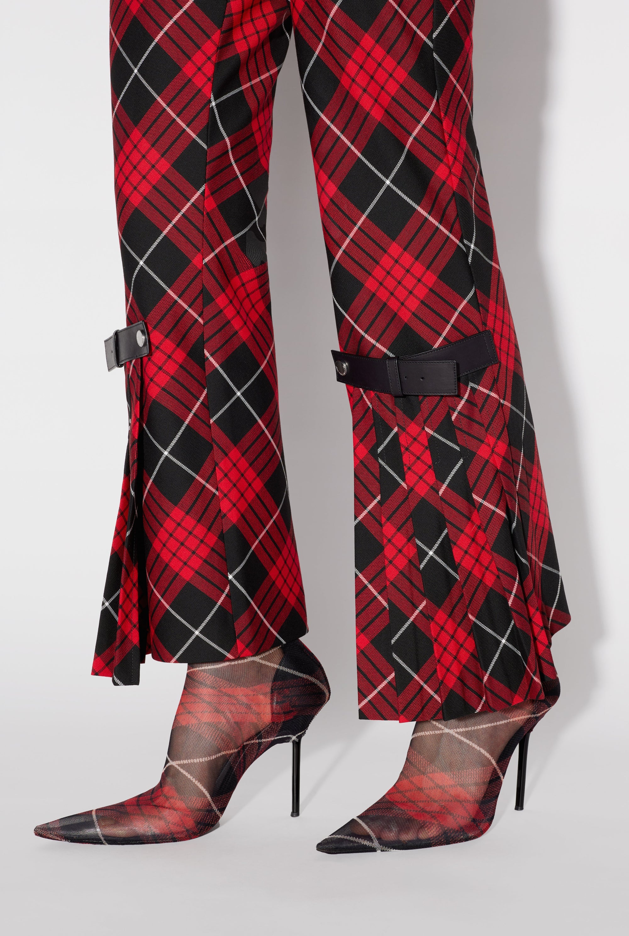 Pantalon à motif tartan imprimé - Red & Black & White