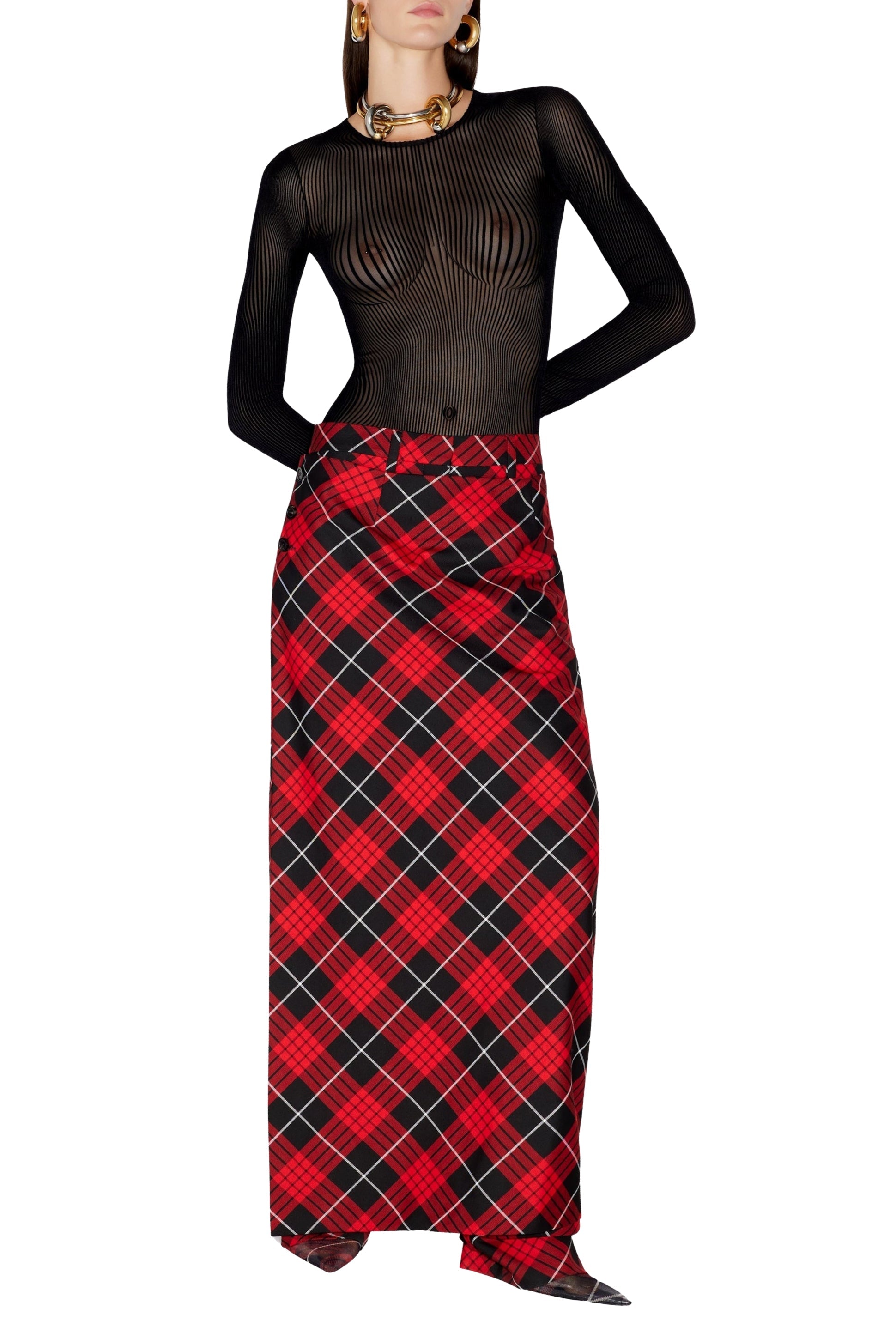 Pantalon avec jupe à motif tartan imprimé - Red & Black & White