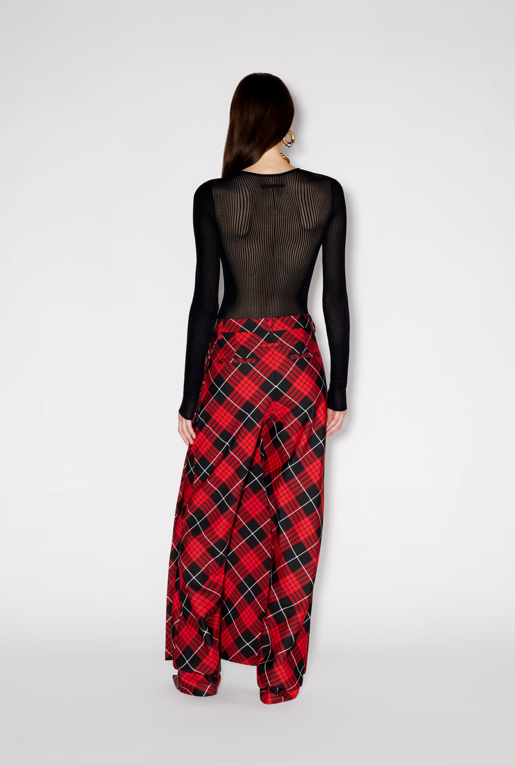 Pantalon avec jupe à motif tartan imprimé - Red & Black & White