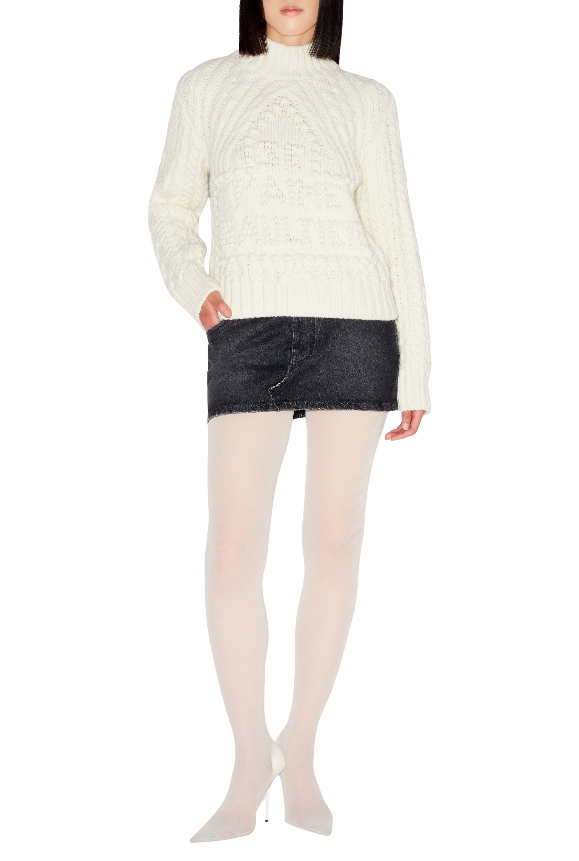 Pull à col montant en laine - Cream