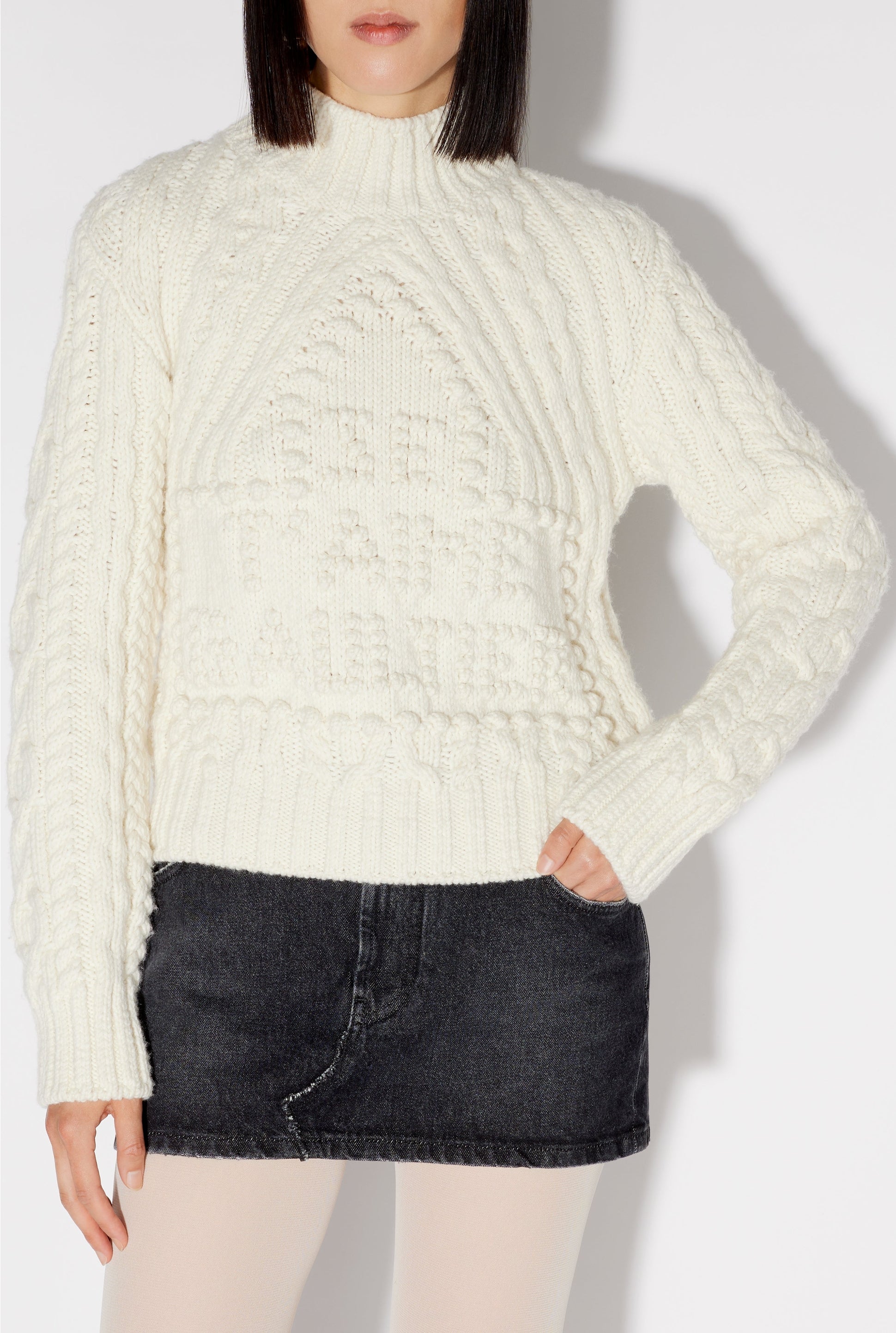 Pull à col montant en laine - Cream