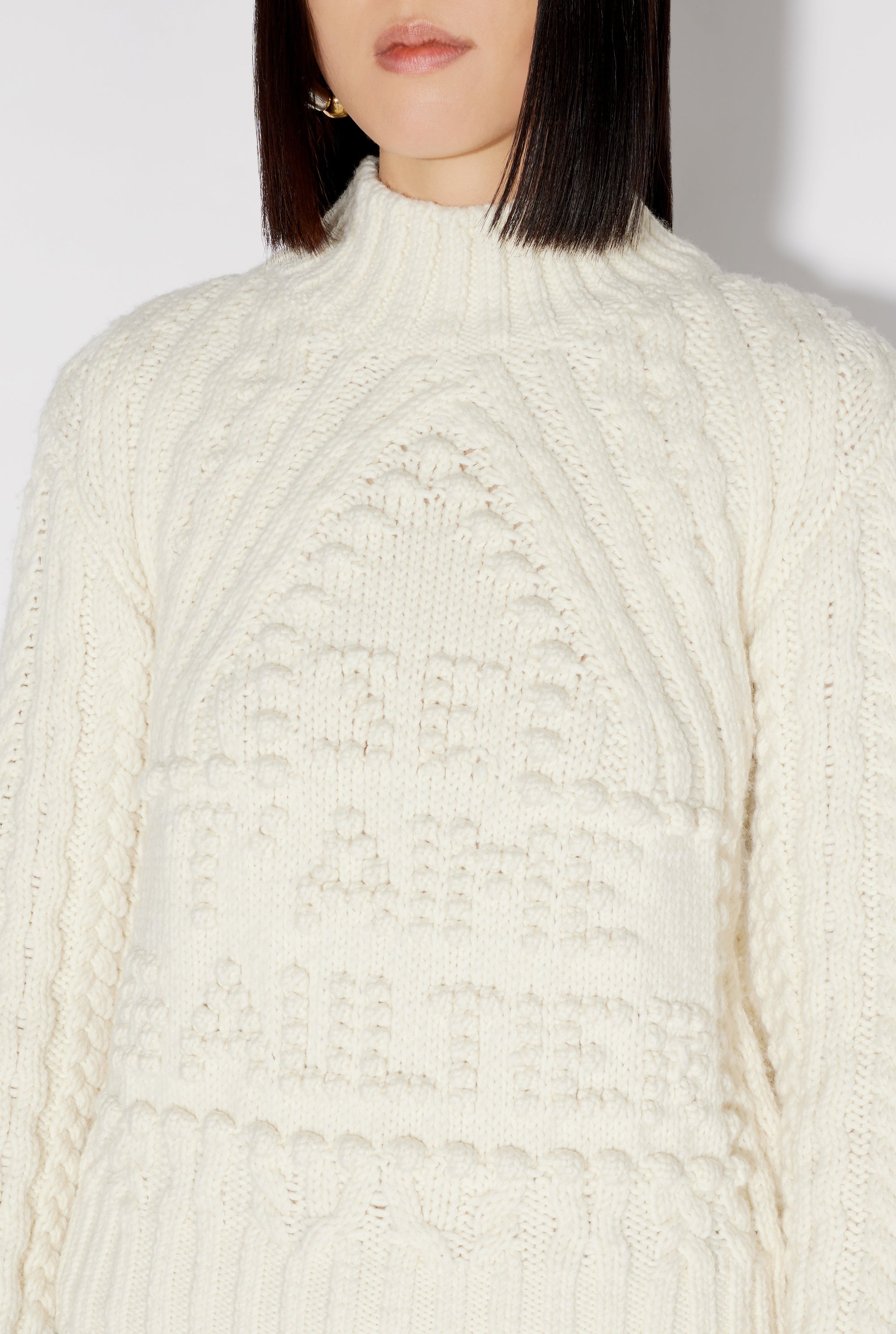 Pull à col montant en laine - Cream