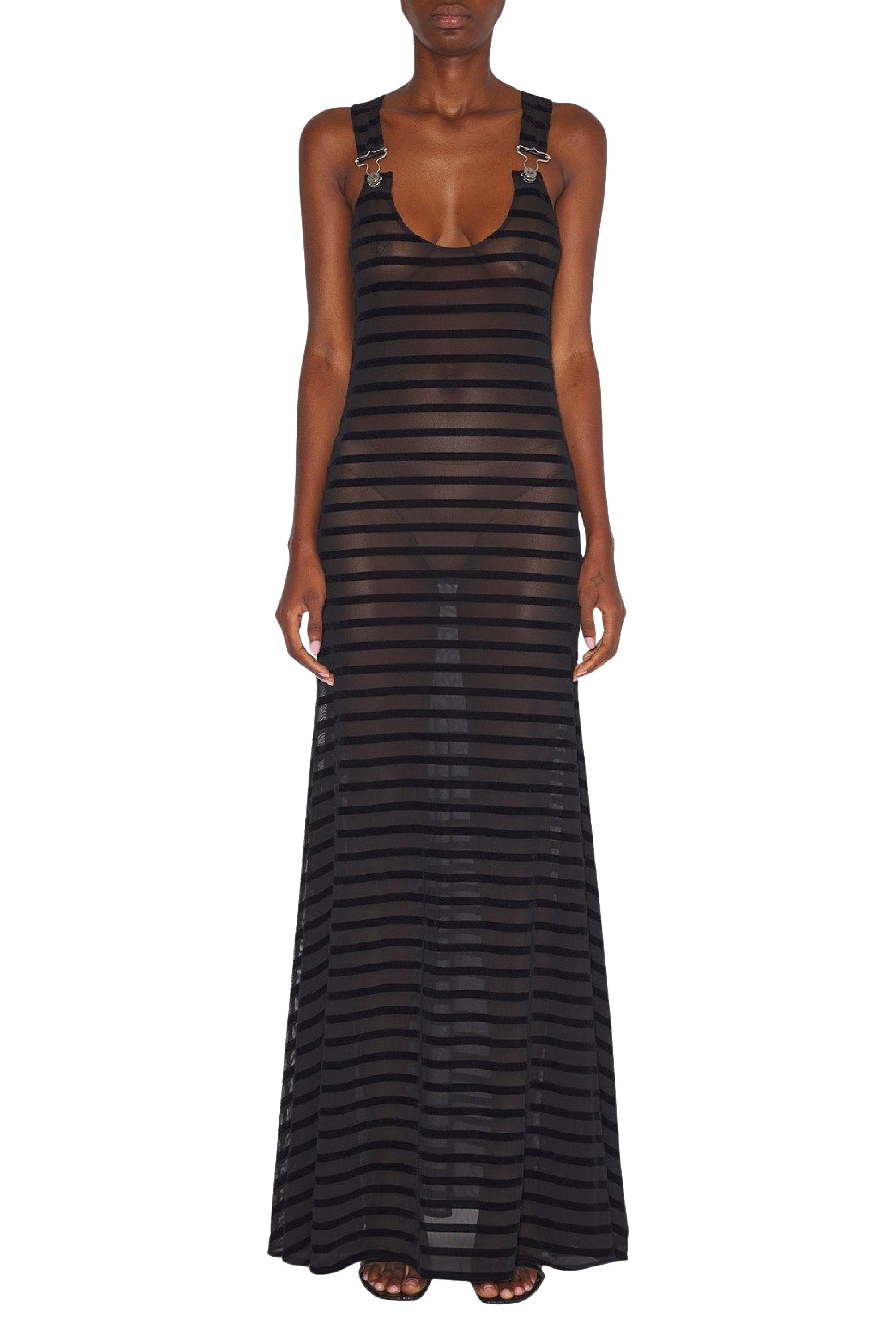 Robe longue marinière à bretelles - Black & Black