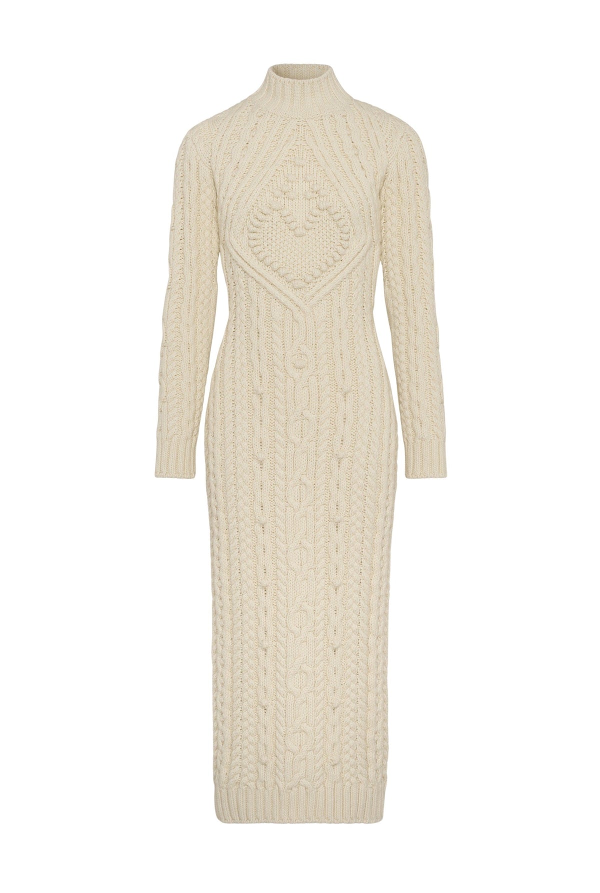Robe longue brodée en laine - Cream