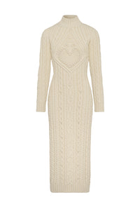 Robe longue brodée en laine - Cream