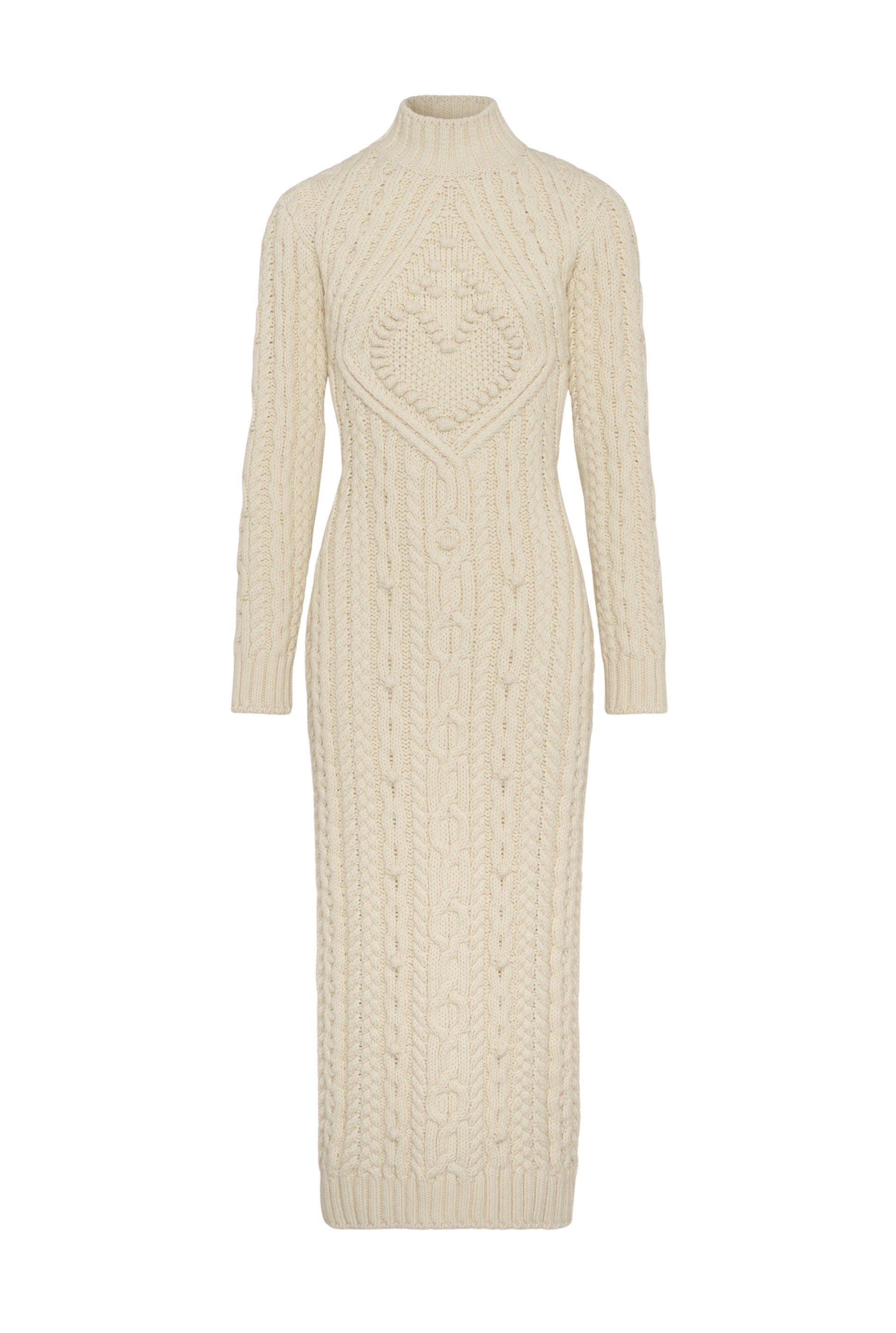 Robe longue brodée en laine - Cream
