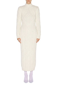 Robe longue brodée en laine - Cream