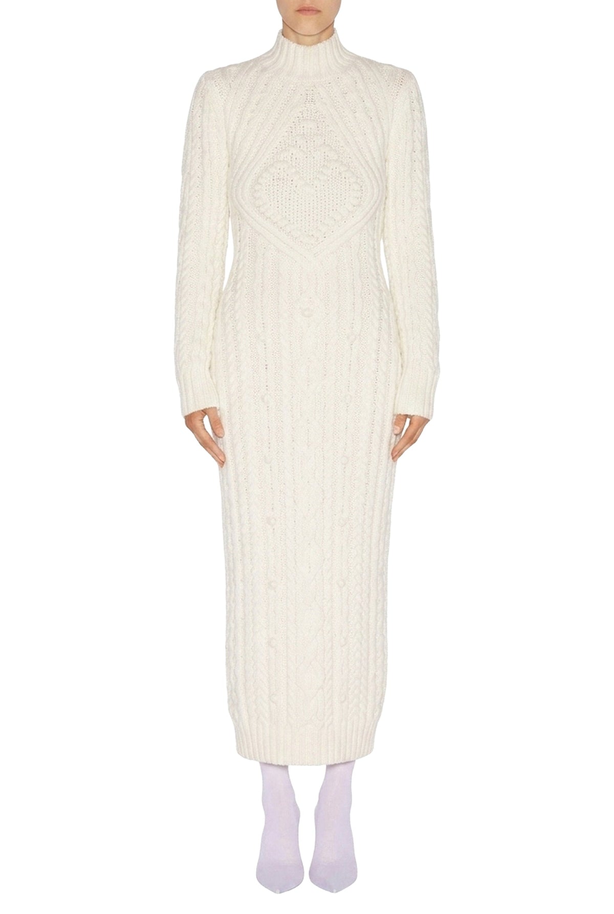 Robe longue brodée en laine - Cream