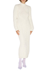 Robe longue brodée en laine - Cream