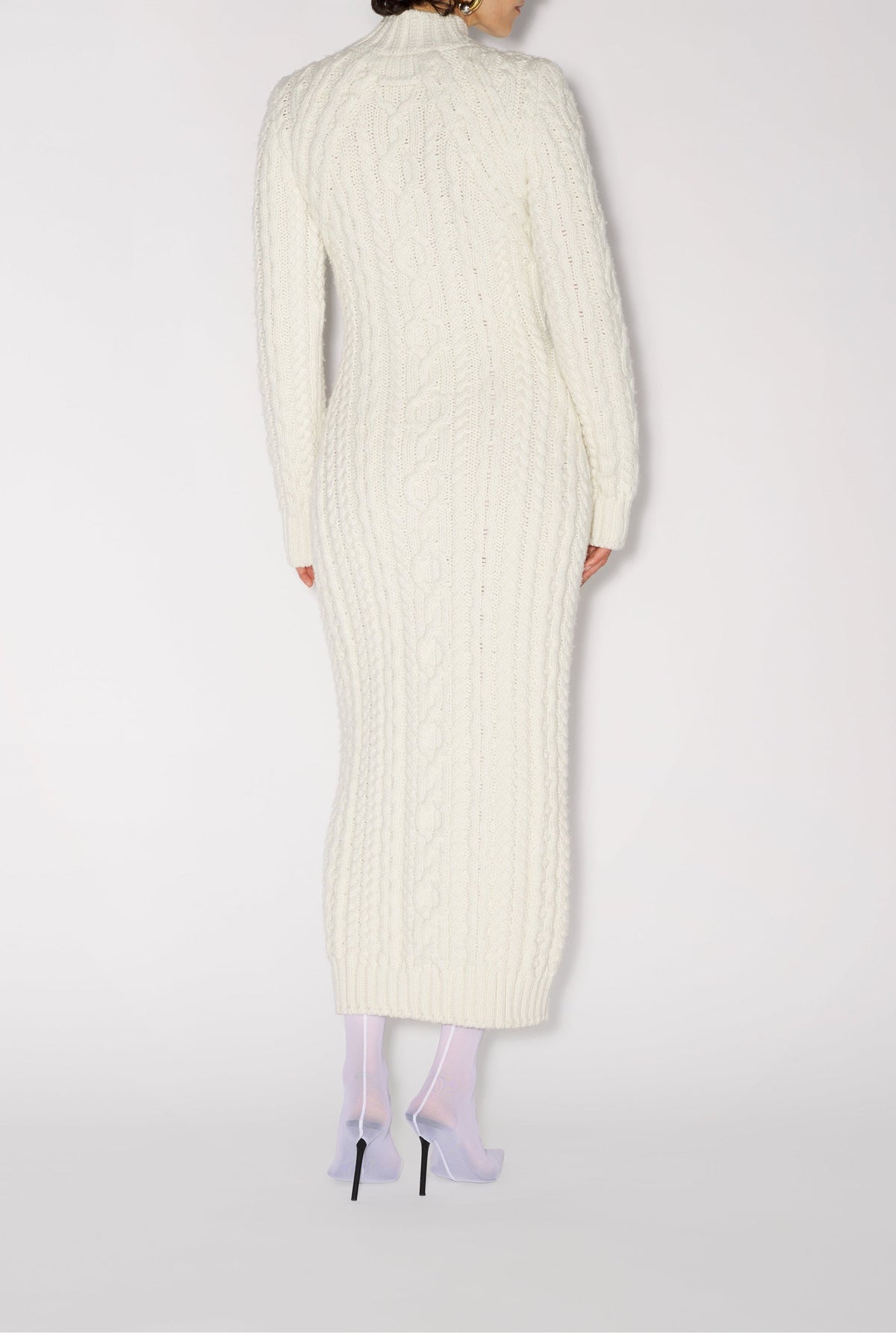 Robe longue brodée en laine - Cream