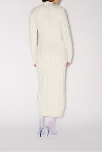 Robe longue brodée en laine - Cream