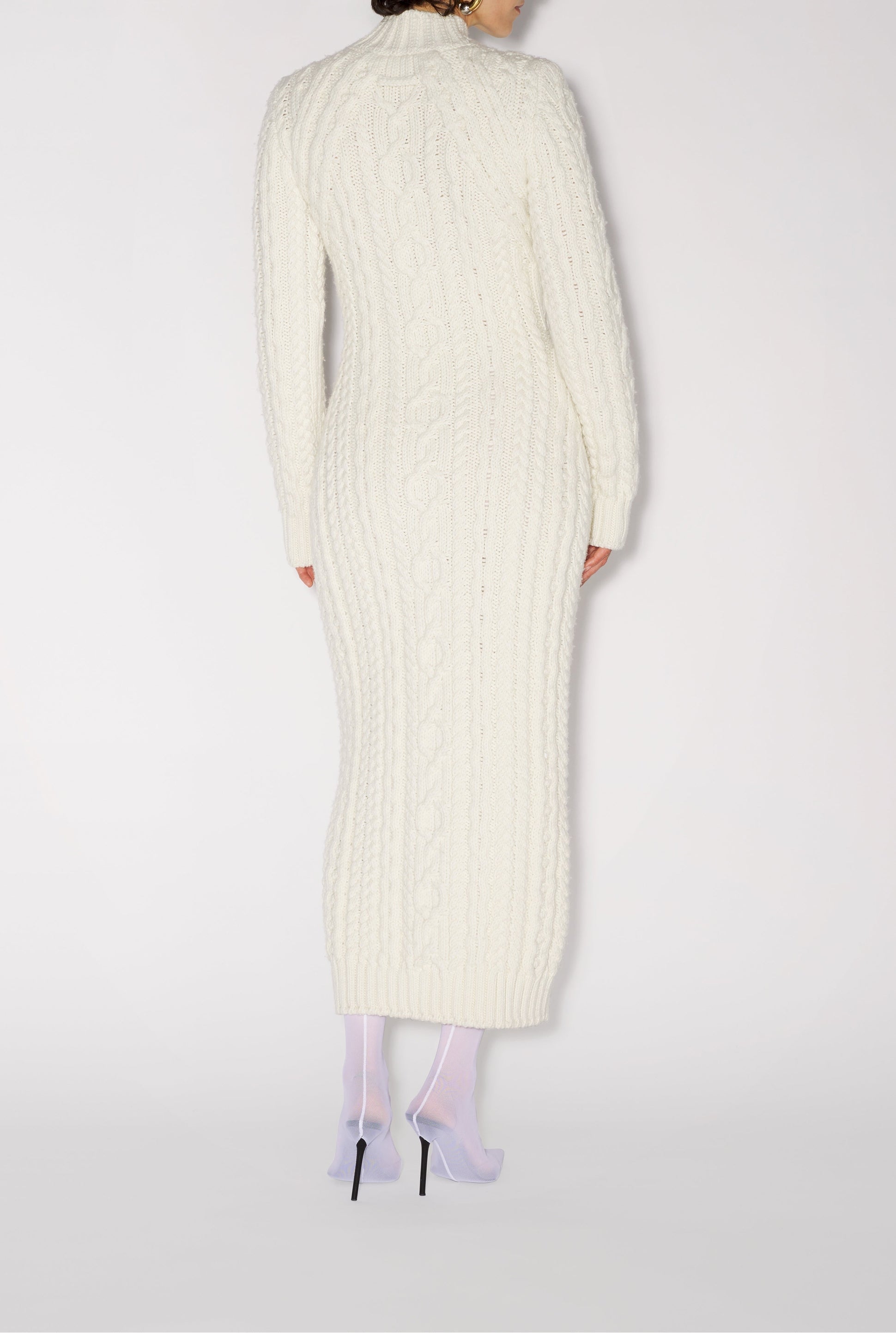 Robe longue brodée en laine - Cream