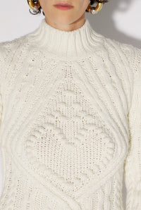 Robe longue brodée en laine - Cream