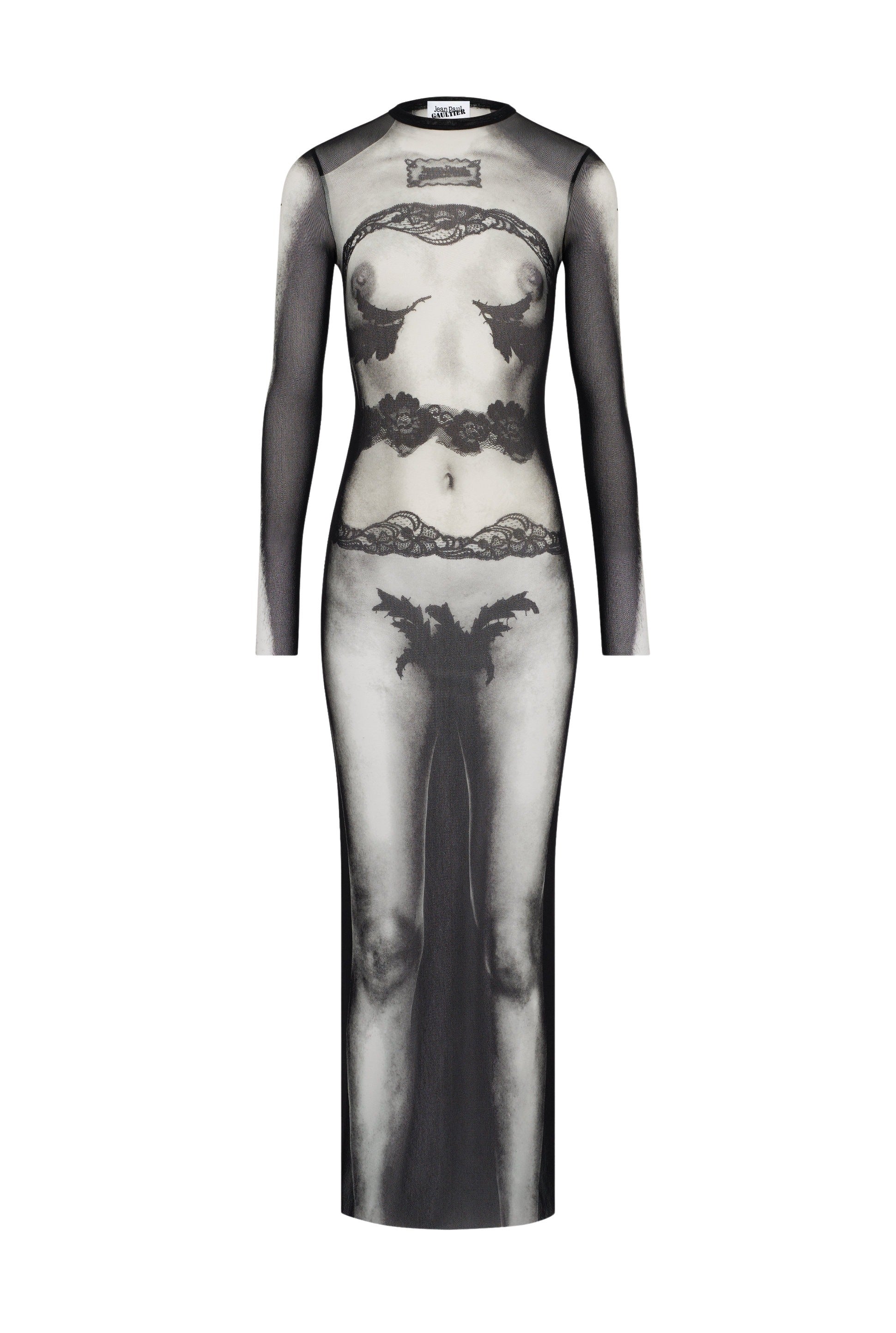 Robe marinière imprimée en tulle - Black & Grey & White