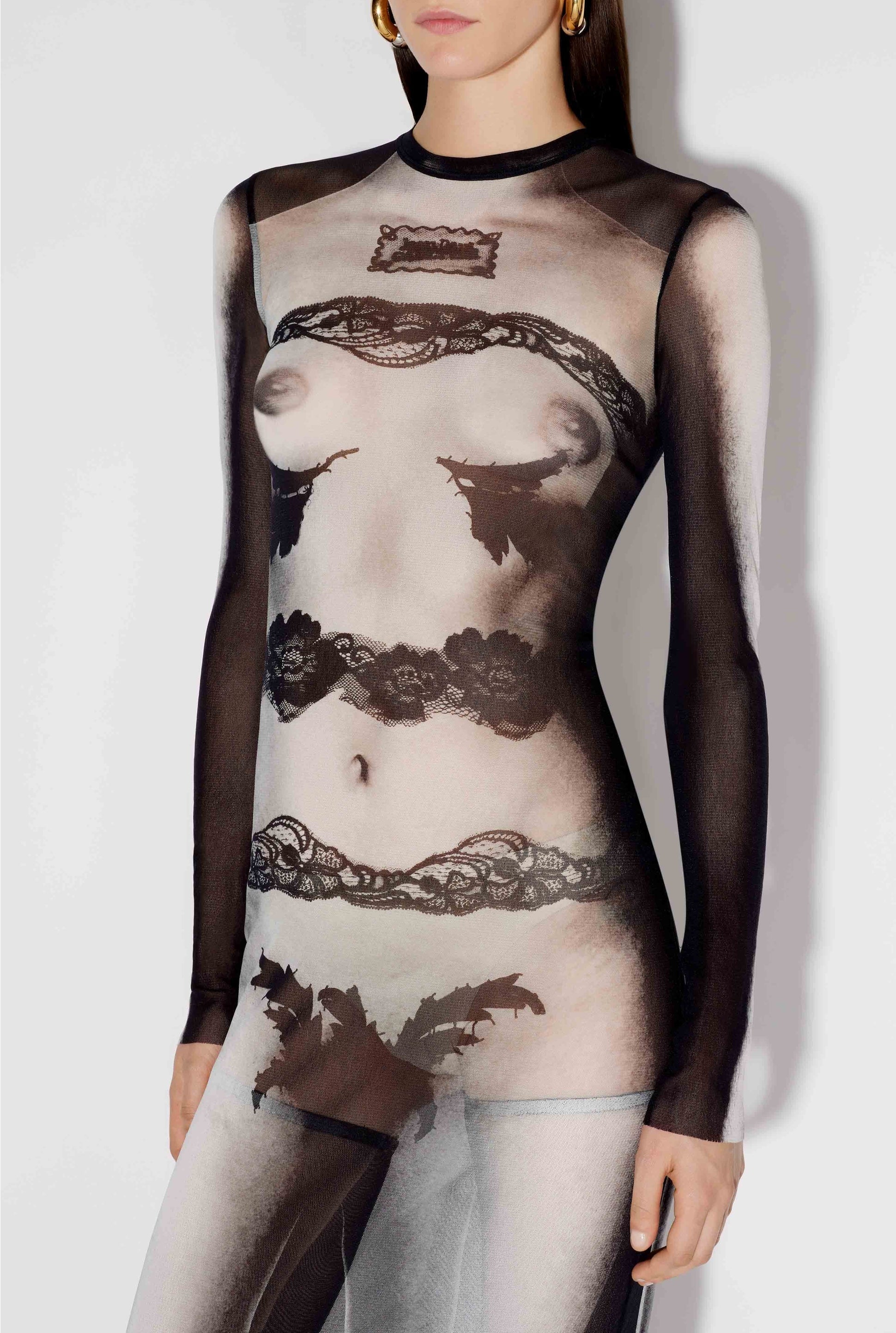 Robe marinière imprimée en tulle - Black & Grey & White
