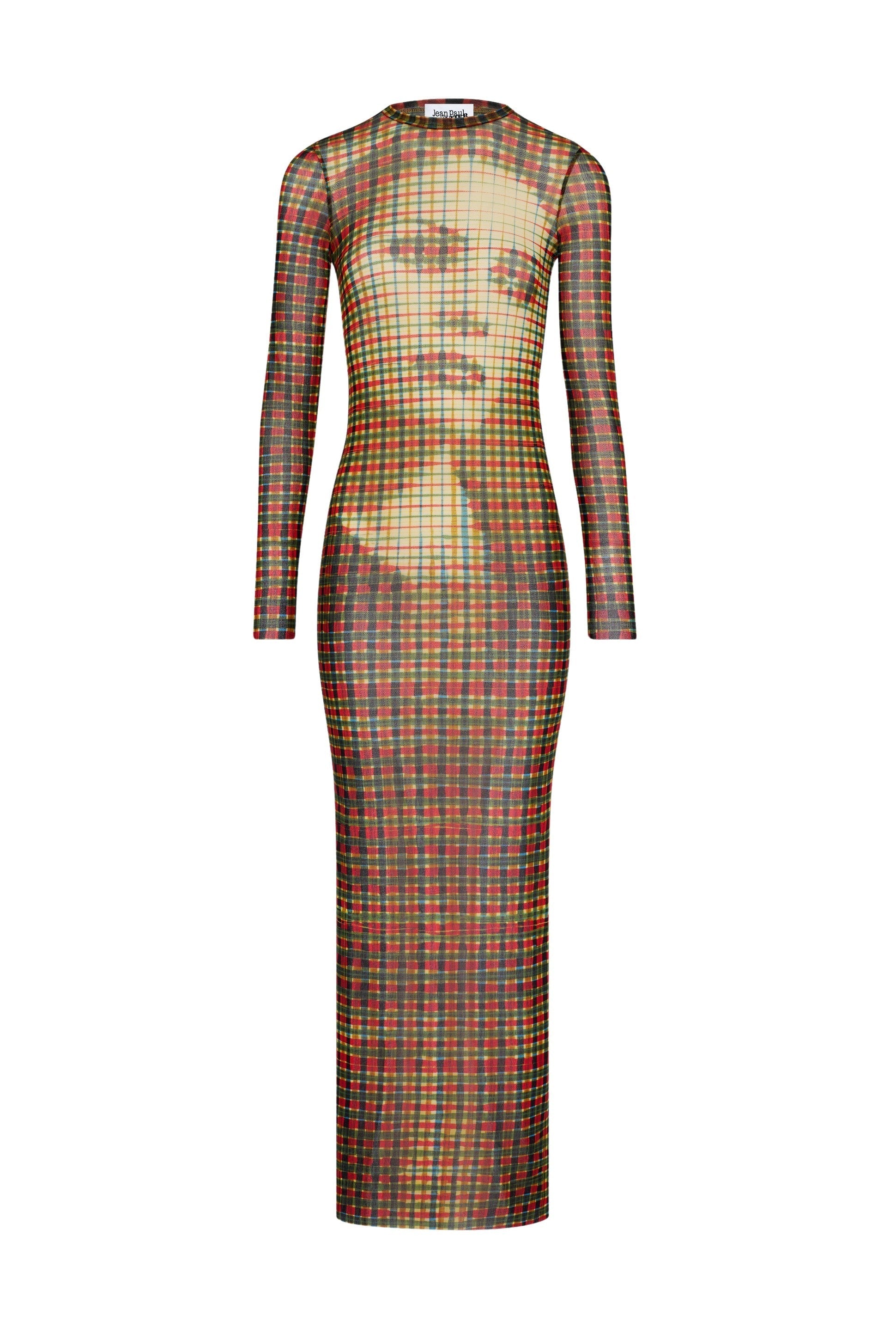 Robe longue à motif tartan imprimée en tulle - Sepia & Yellow