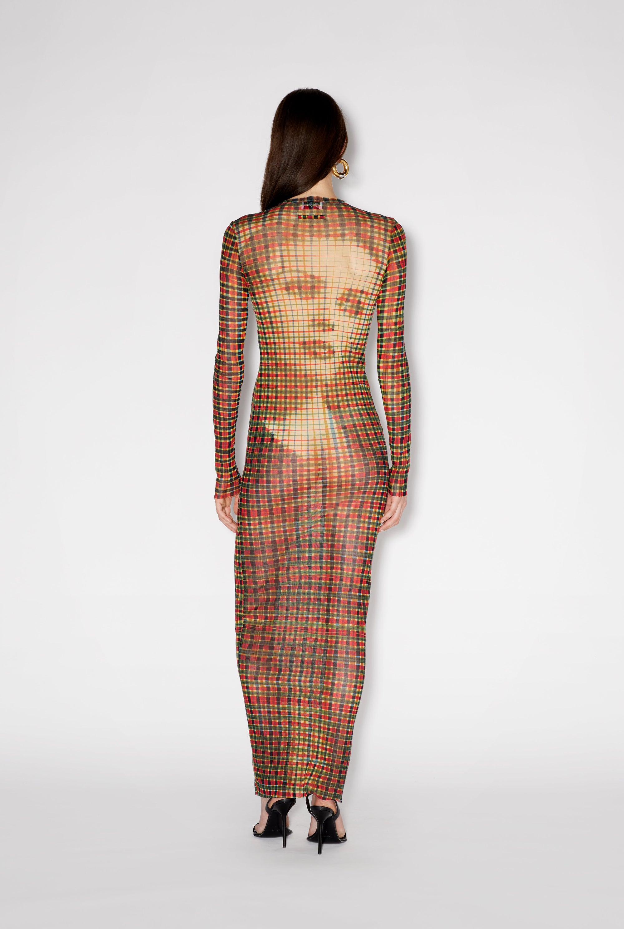 Robe longue à motif tartan imprimée en tulle - Sepia & Yellow
