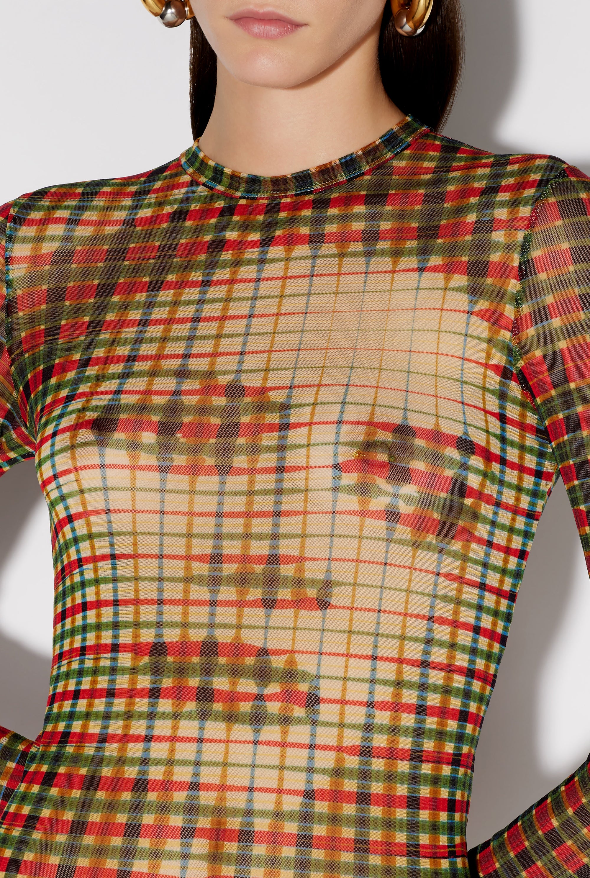 Robe longue à motif tartan imprimée en tulle - Sepia & Yellow