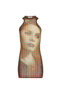 Robe courte à motif tartan imprimée en tulle - Sepia & Yellow