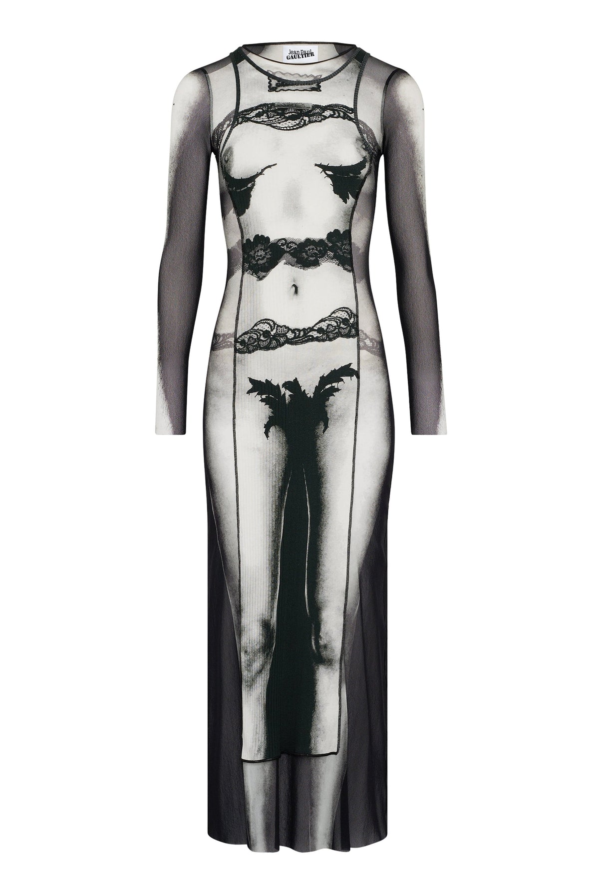 Robe longue marinière en tulle - Black & Grey & White