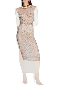 Robe longue imprimée en tulle - White & Grey & Black