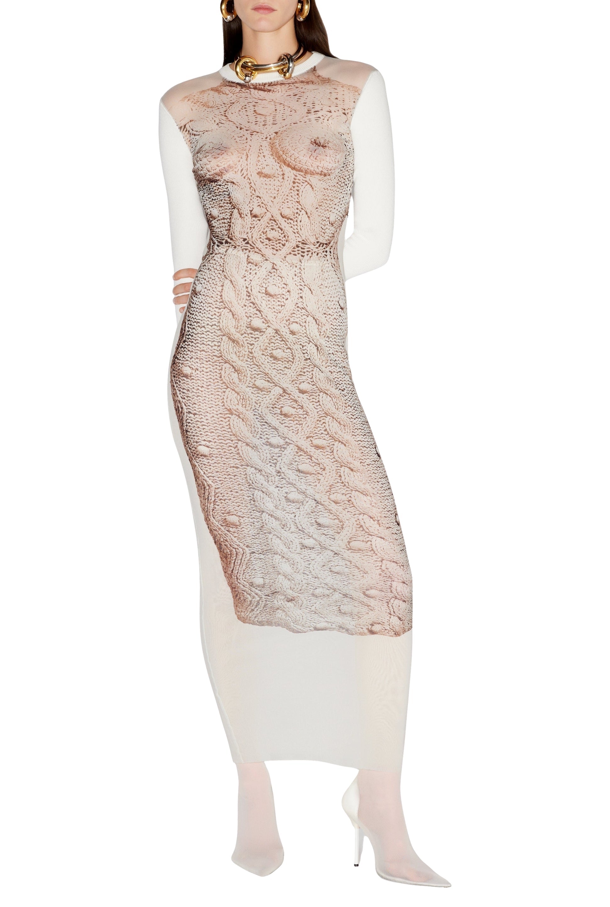 Robe longue imprimée en tulle - White & Grey & Black