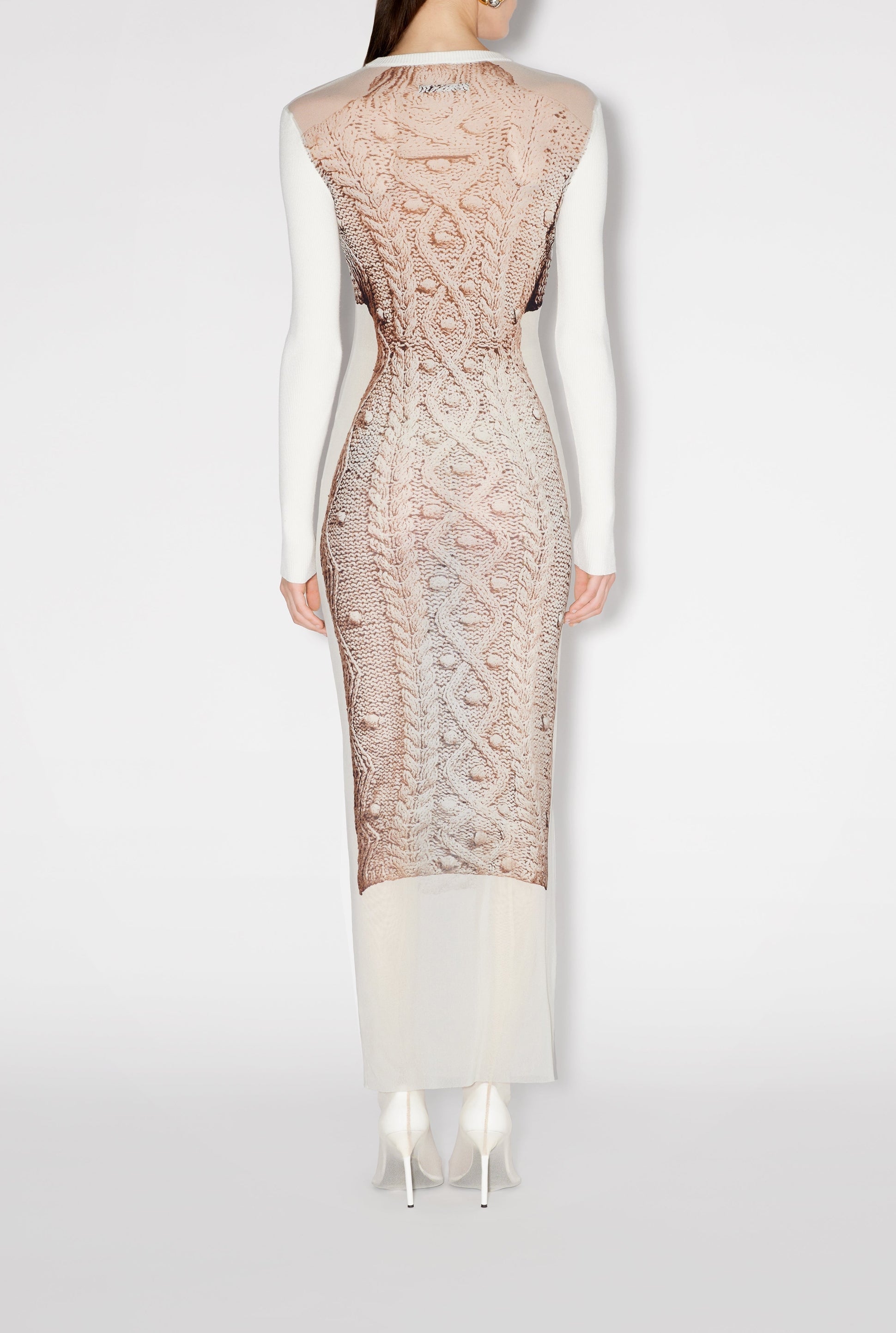 Robe longue imprimée en tulle - White & Grey & Black