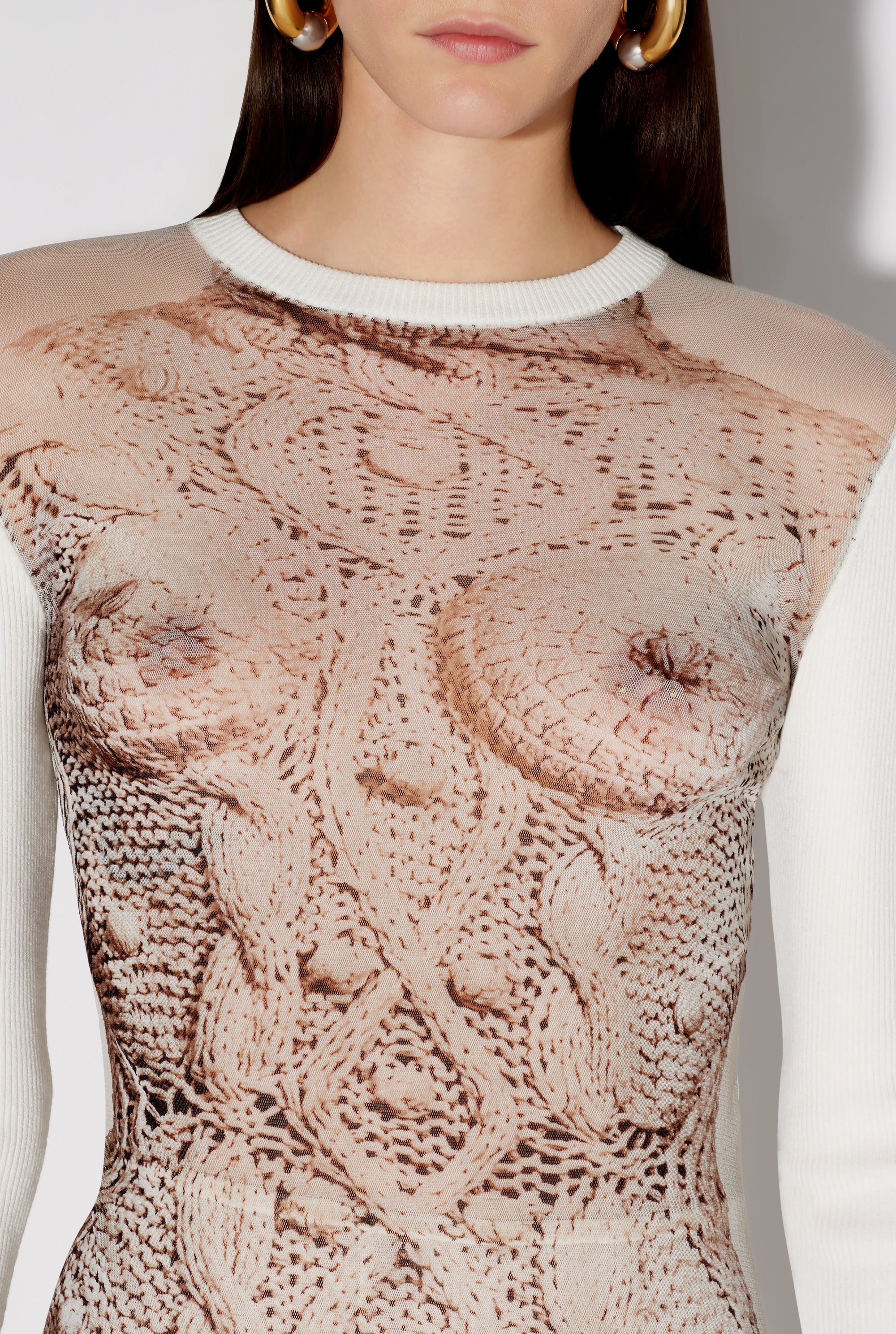 Robe longue imprimée en tulle - White & Grey & Black