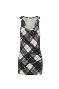 Robe courte à motif tartan et bretelles - Black & Grey & White