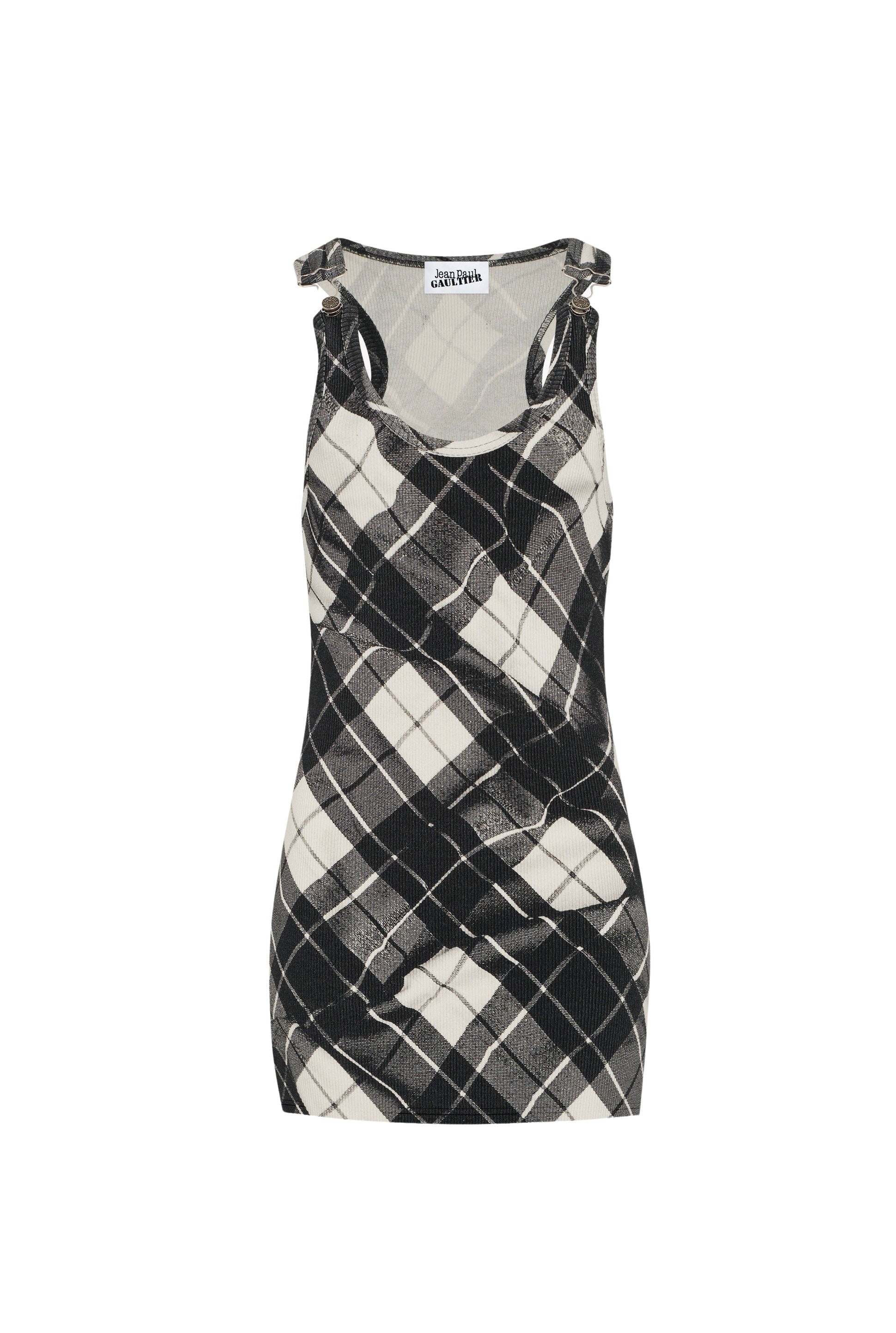 Robe courte à motif tartan et bretelles - Black & Grey & White