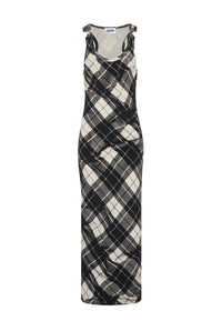 Robe longue à motif tartan et bretelles - Black & Grey & White