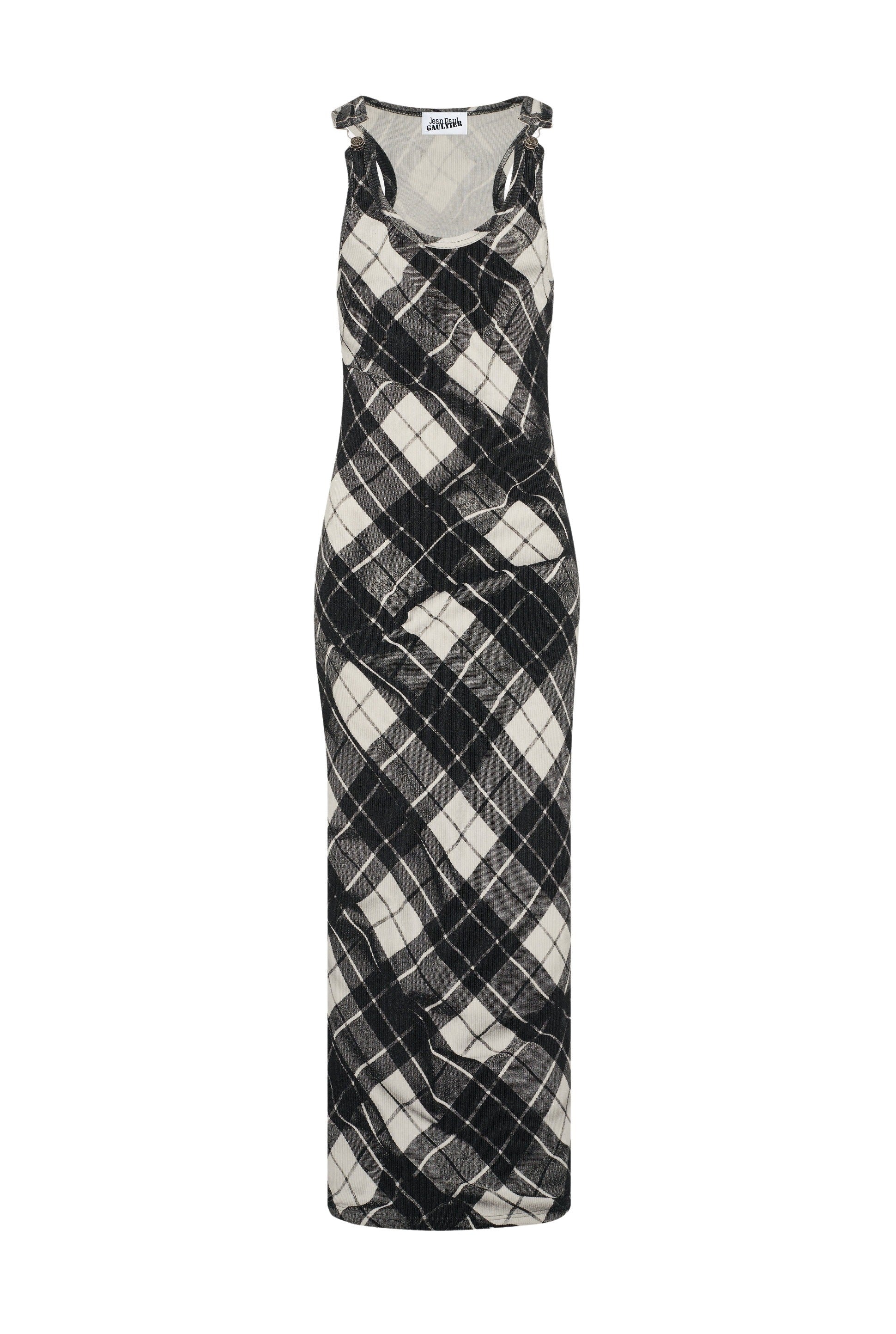 Robe longue à motif tartan et bretelles - Black & Grey & White