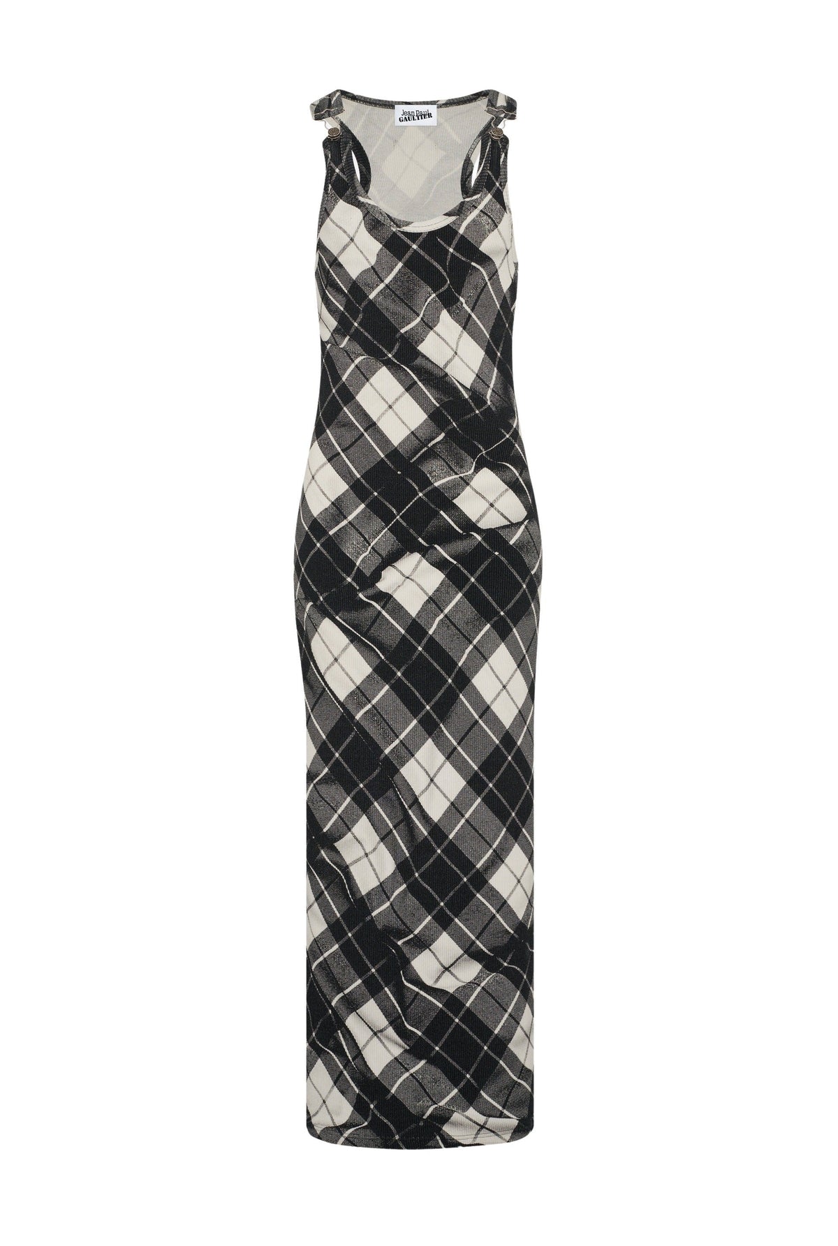 Robe longue à motif tartan et bretelles - Black & Grey & White