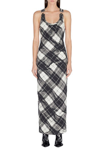 Robe longue à motif tartan et bretelles - Black & Grey & White