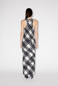 Robe longue à motif tartan et bretelles - Black & Grey & White