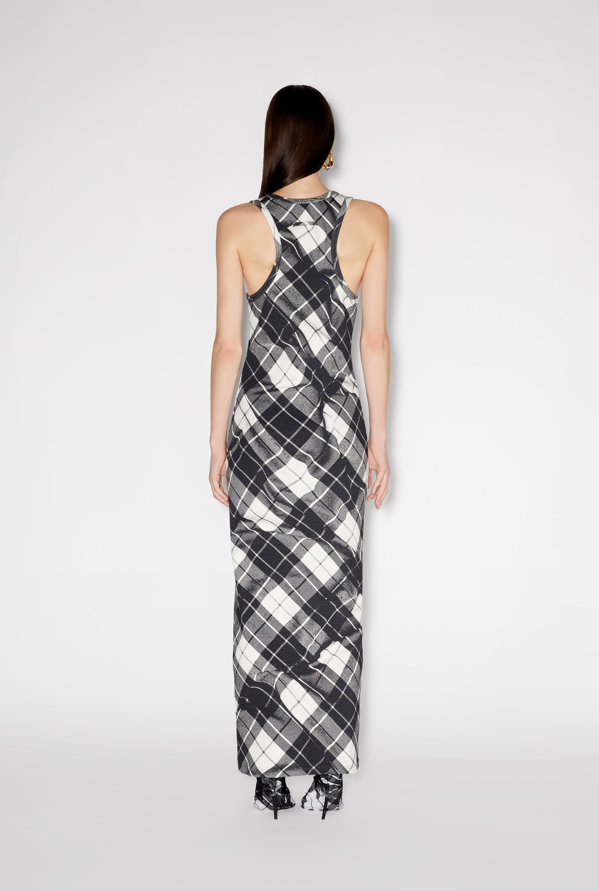 Robe longue à motif tartan et bretelles - Black & Grey & White