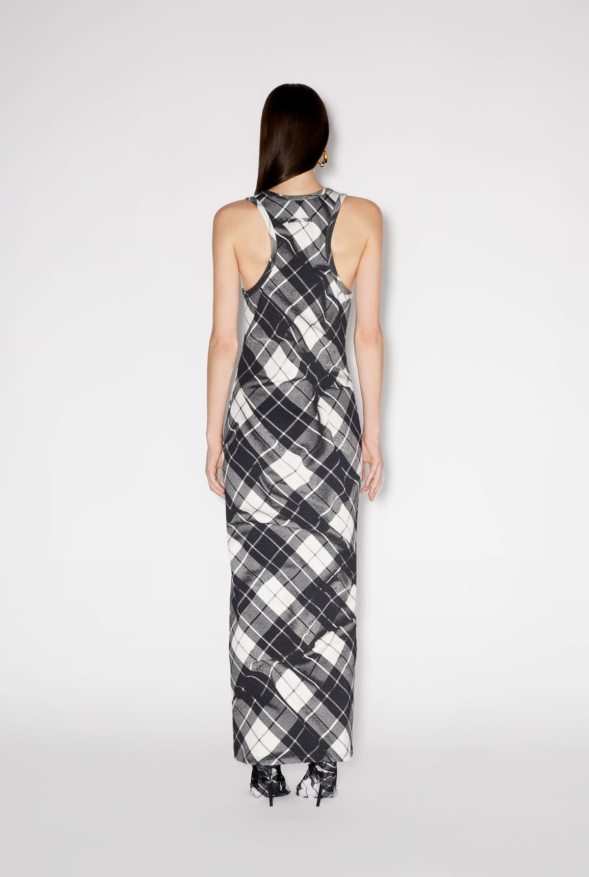 Robe longue à motif tartan et bretelles - Black & Grey & White