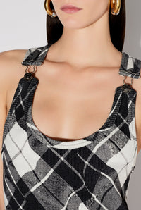 Robe longue à motif tartan et bretelles - Black & Grey & White