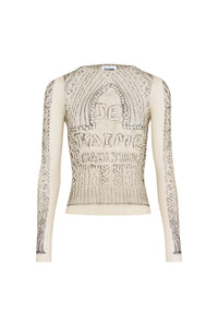 Top imprimé en tulle - Light Beige & Black