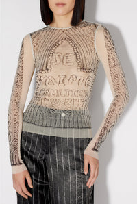 Top imprimé en tulle - Light Beige & Black