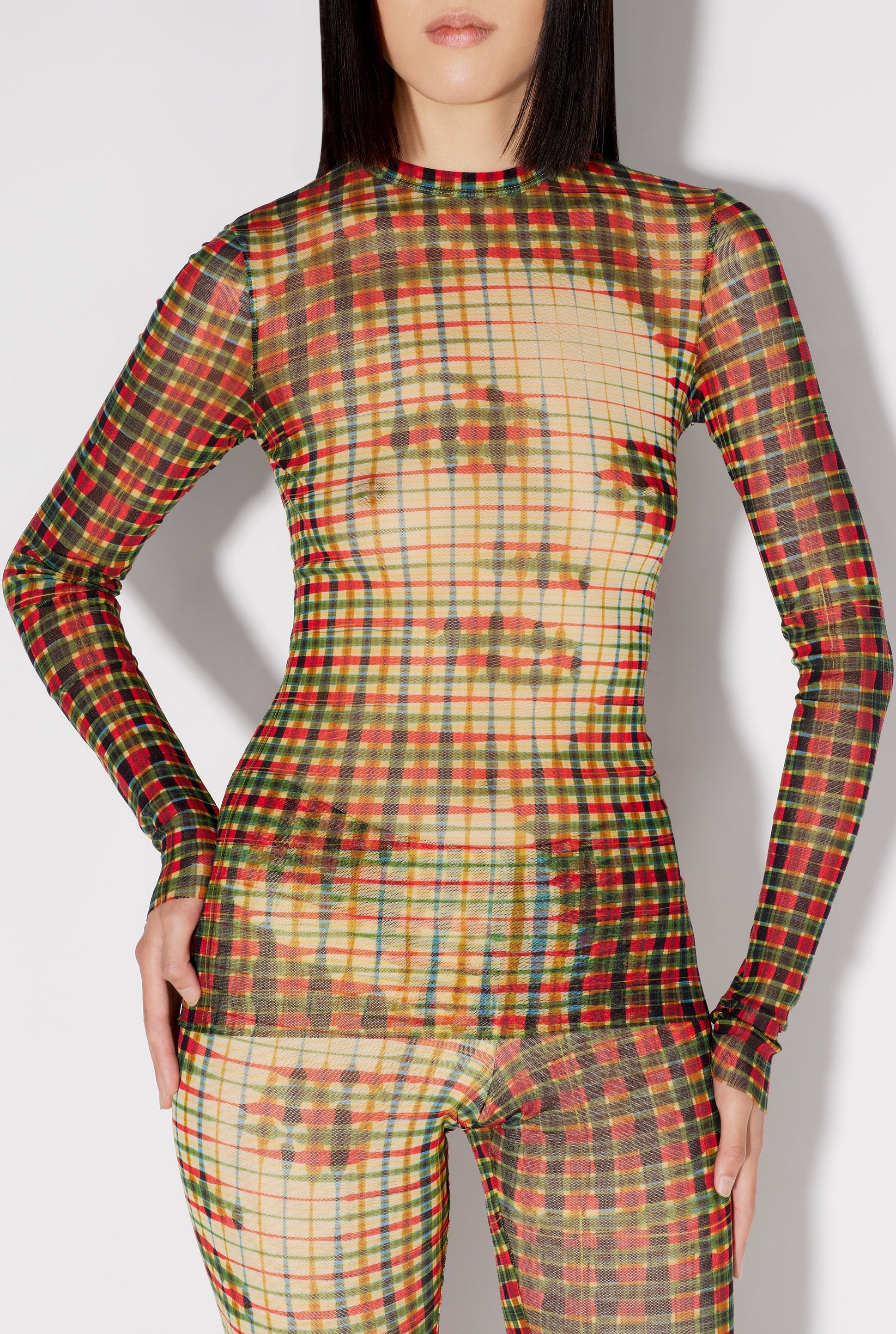 Top à motif tartan imprimé en tulle - Sepia & Yellow