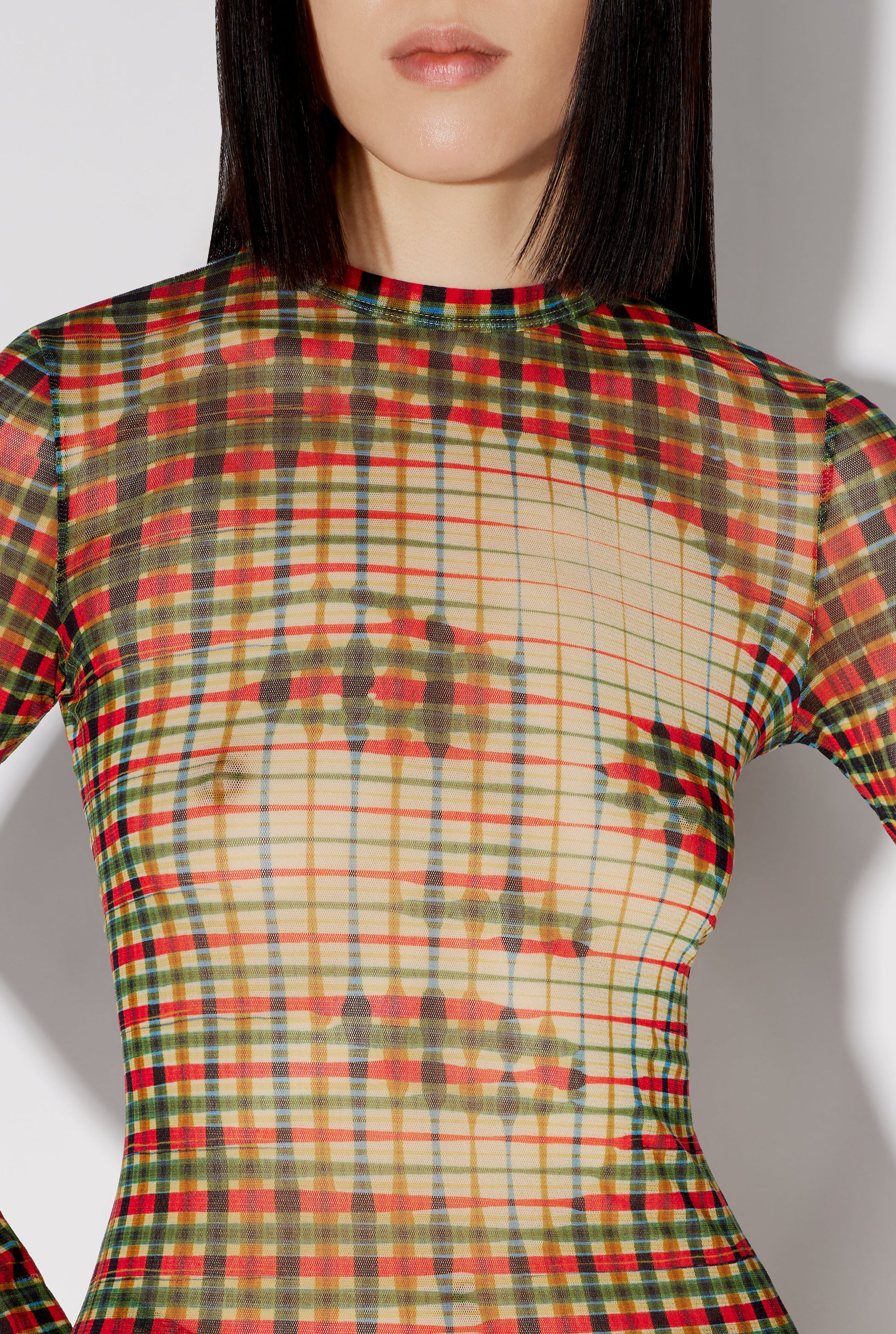 Top à motif tartan imprimé en tulle - Sepia & Yellow