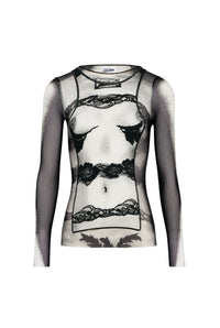 Body imprimé en tulle - Black & Grey & White