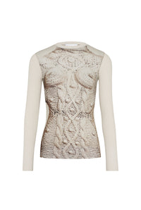 Top imprimé en tulle - White & Grey & Black