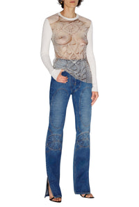 Top imprimé en tulle - White & Grey & Black