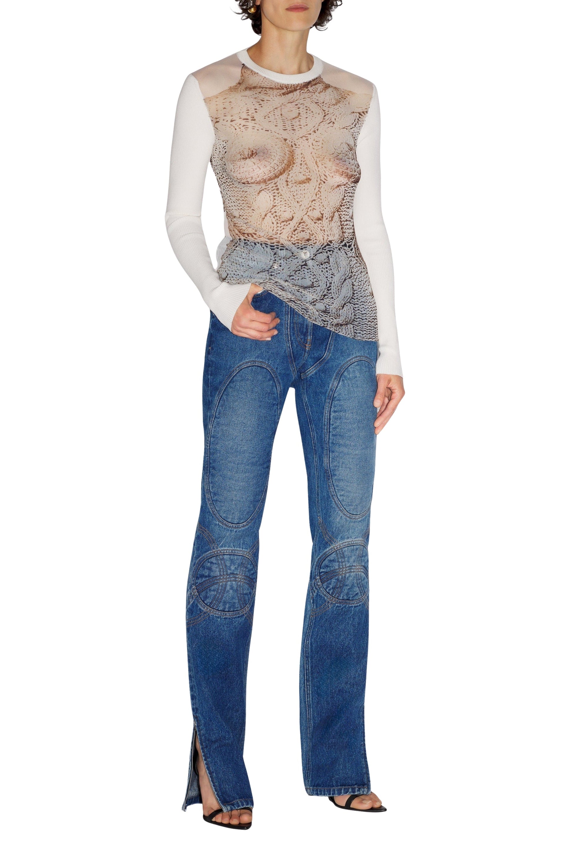 Top imprimé en tulle - White & Grey & Black