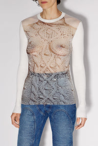 Top imprimé en tulle - White & Grey & Black