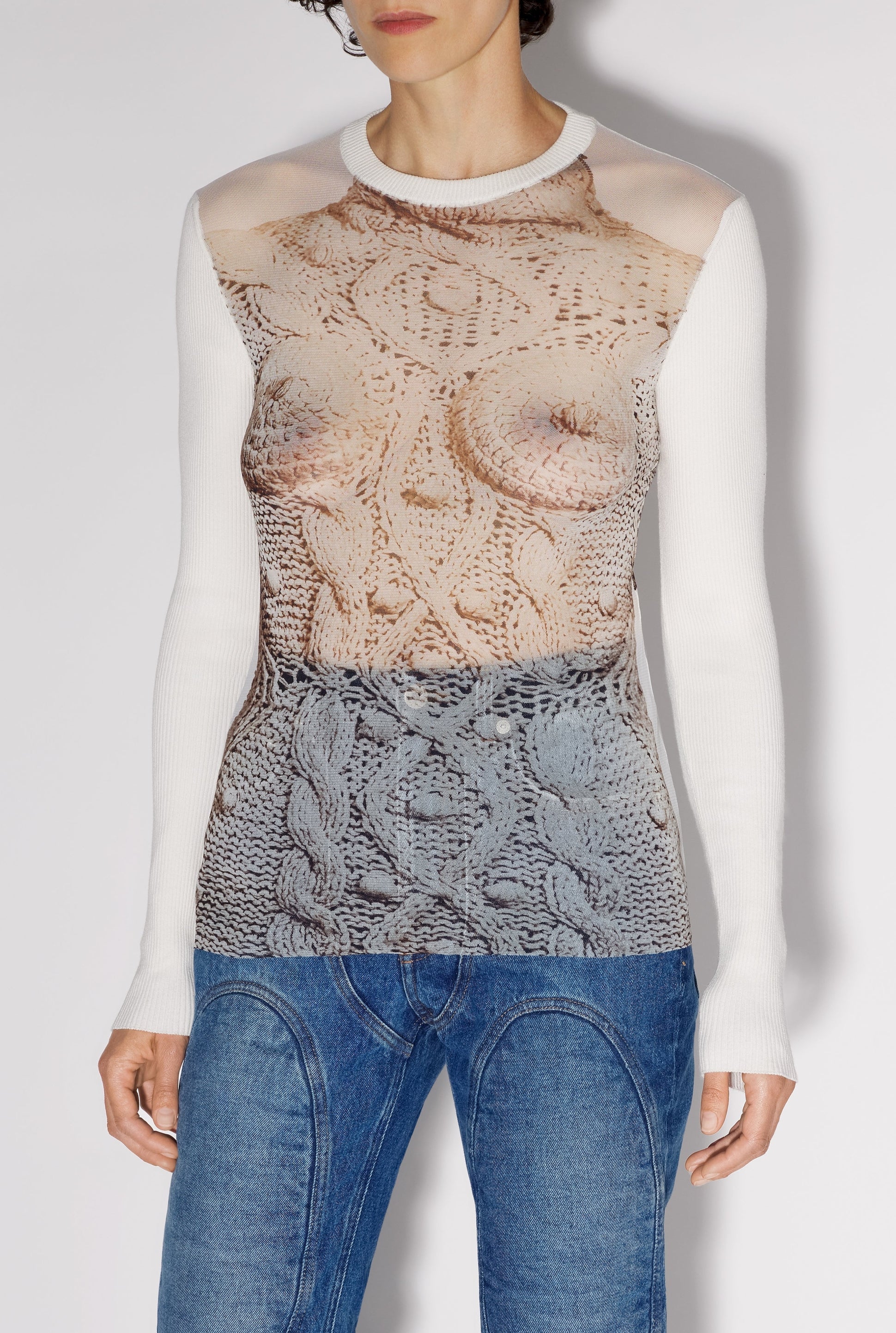 Top imprimé en tulle - White & Grey & Black